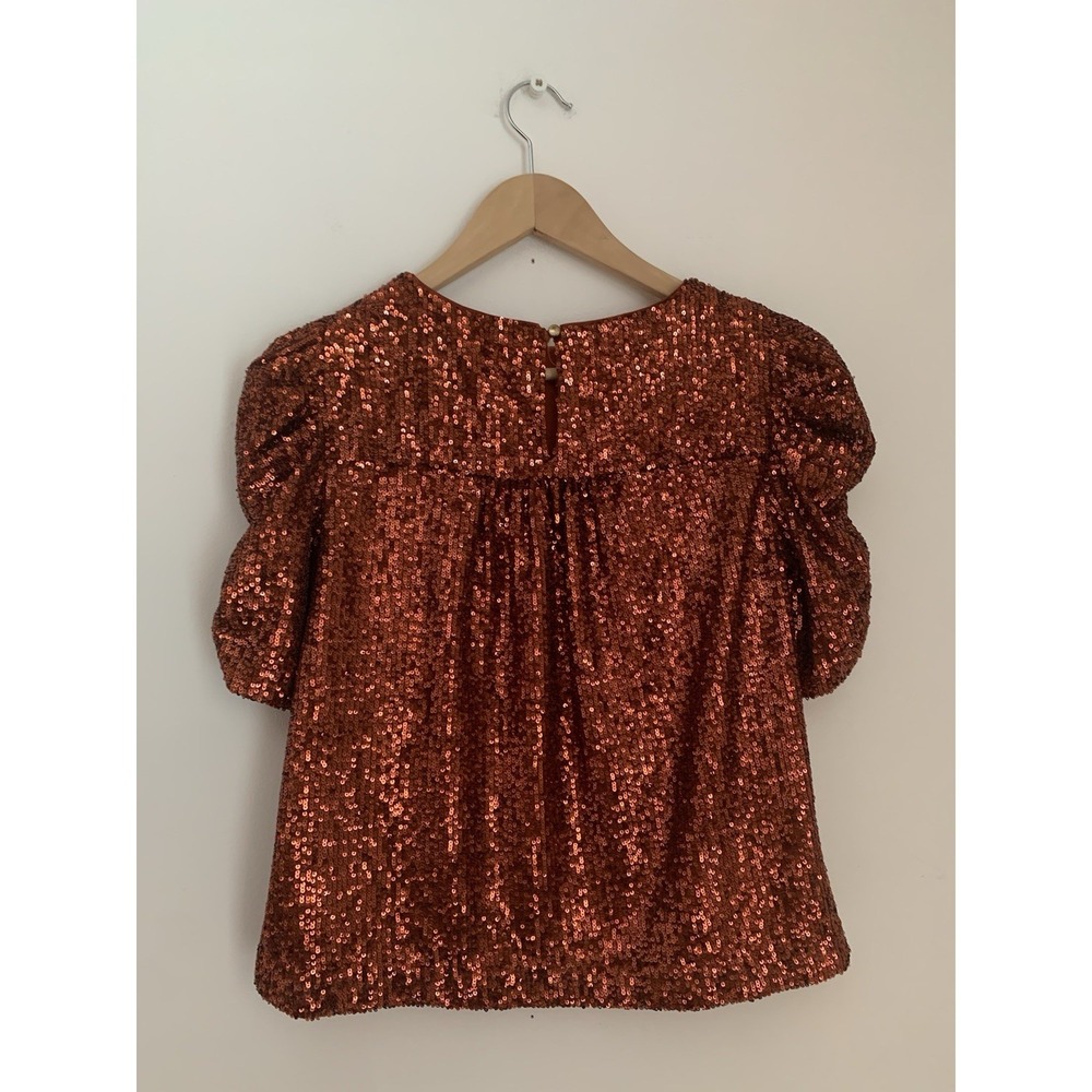 Anthropologie Marie Sequined Top Sz 2 Copper $120 Christmas Sparkle Rust NYE - Picture 8 of 13